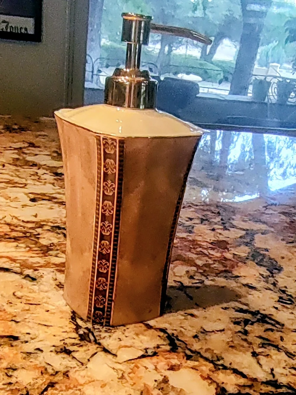 Croscill Cream Ceramic Soap/Lotion Dispenser with Gold Accents
